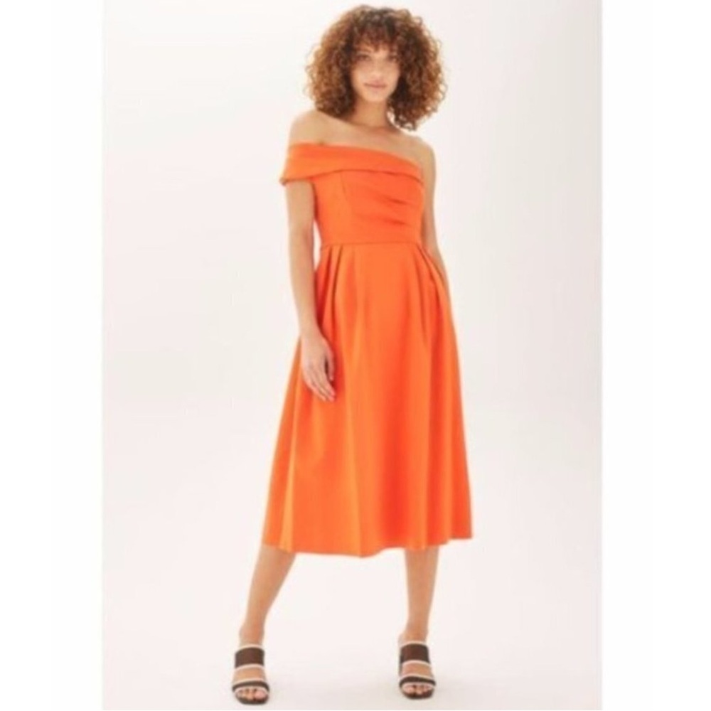 🔥 Topshop orange off the shoulder scuba dress Sz4